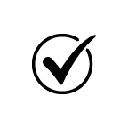 A simple black circular checkmark icon on a white background.